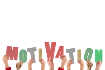 Digital png illustration of hands holding motivation text on transparent background