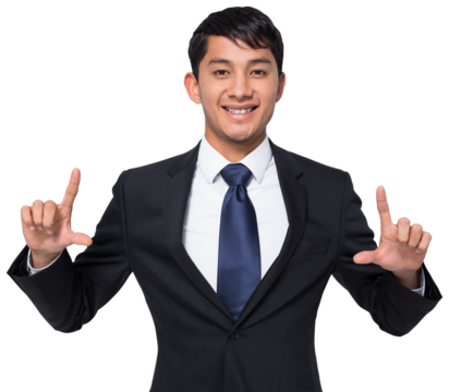 Digital png photo of happy biracial businessman standing on transparent background - Powered by Adobe