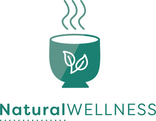 Digital png illustration of cup and green natural wellness text on transparent background