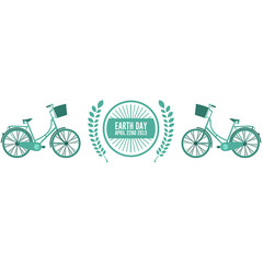 Digital png illustration of earth day text and bicycles on transparent background