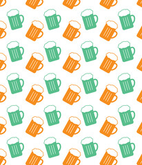 Digital png illustration of green and orange pattern of glasses with beer on transparent background