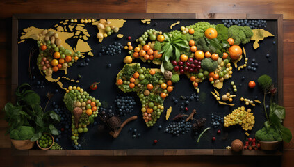 a world map made of food