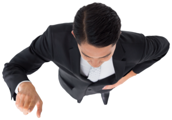 Digital png photo of biracial businessman pointing on transparent background