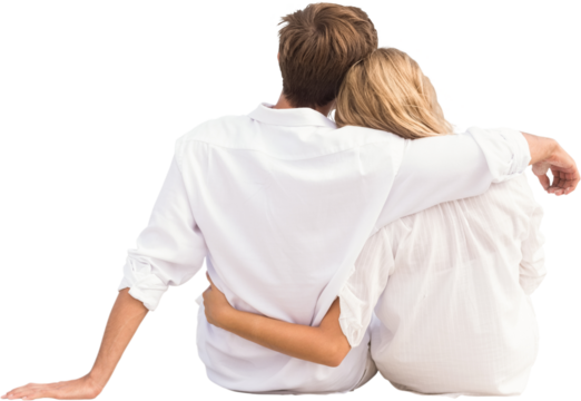 Digital png photo of back of caucasian couple embracing on transparent background