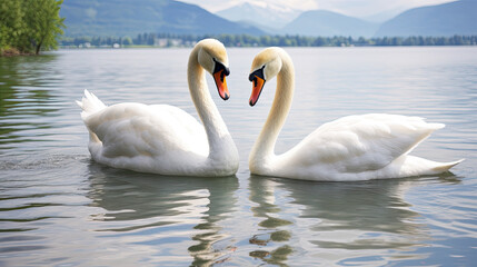 Fototapeta premium two swans on the lake 