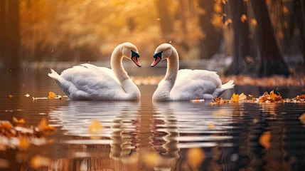 Gordijnen two swans on the lake © reddish
