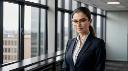 The Face of Modern Business: A Smart and Accomplished Woman in a Suit and Glasses
