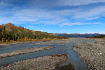 Teklanika River landscape in Denali National Park and Preserve, Alaska.