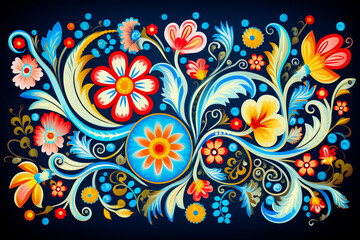 Fototapeta na wymiar Pattern of folk art of floral ornament design for use a background.