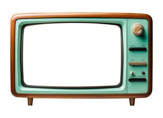 Retro Vintage old mint green TV set receiver cut out on transparent background - 651788779