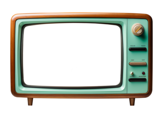 Retro Vintage old mint green TV set receiver cut out on transparent background