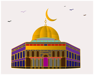 Obraz premium Islamic architecture. Modern Flat Elegant Islamic Mosque Building, Suitable for Illustration, And Other Graphic Related Assets.