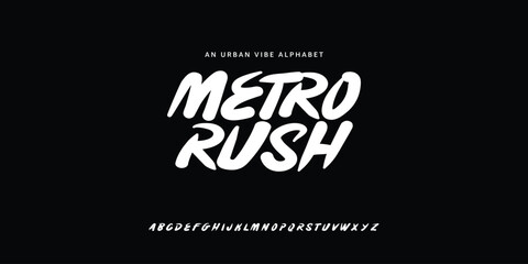 Metro Rush handwritten script alphabet typography font vector for logo and branding