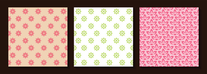 Seamless pattern set, abstract floral background, vector, geometric shape