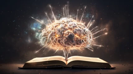 Foto op Plexiglas Concept of human brain exploding with knowledge and creativity while reading book © Taha