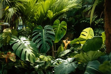 Fototapeta na wymiar Explore the Enchanting Summer Oasis: Exotic Plants Flourishing with Luxurious Lush Leaves