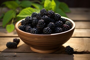 Bountiful Harvest: Displaying Freshly Picked Blackberries in a Delicate Ceramic Bowl --AR 3:2