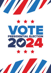 Presidential Election 2024 in United States. Vote day, November 5. US Election. Patriotic american element. Poster, card, banner and background. Vector illustration