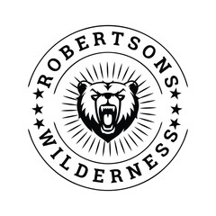 Roaring angry bear head with open mouth circle logo design.
