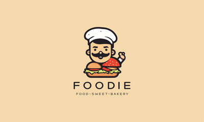 Chef with burger restaurant logo icon vector design
