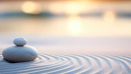  Zen Stones With Lines On Sand - Spa Therapy, Purity, Harmony, and Balance Concept Tranquil Zen-Like Background Wellness, Meditation, and Inner Peace, Ideal  Mindfulness and Relaxation  © Suthanee