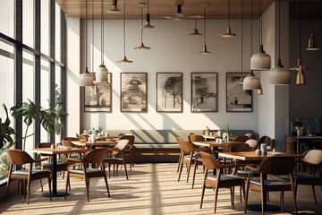 Fototapeta premium Modern Aesthetic Cafe Room Interior Design Created with Generative AI