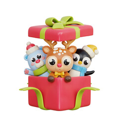 3D Christmas cute reindeer, penguin and bear cartoon character, Merry Christmas and happy new year, 3d rendering