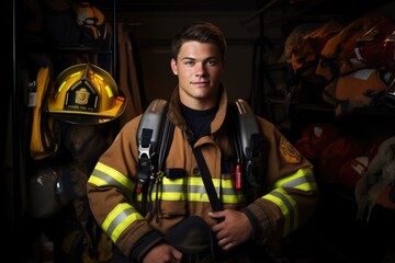 Fototapeta premium Portrait of a Caucasian Firefighter