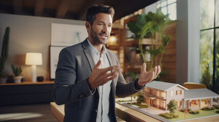 A real estate agent presenting property options to potential buyers or renters