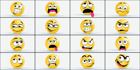 3D Colorful Emoji Face expressions Set