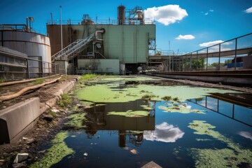 Obraz premium A water treatment plant with a scenic view of the surrounding body of water
