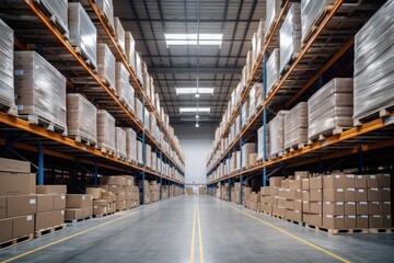 Fototapeta premium Photo of a warehouse filled with boxes