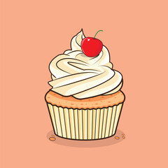 cupcake with cherry illustration vector graphic