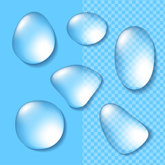 水滴をイメージした透明な素材のバリエーション（背景が透けて見える）ベクターイラストセット