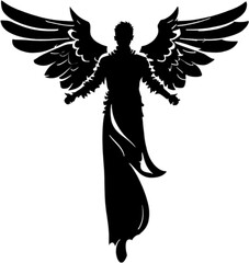 Black and white of male angel icon on a white background. AI -Generated.
