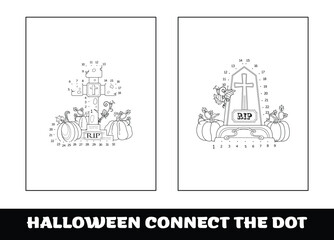 Halloween education numbers game, dot to dot for children. Traced by numbers, Connect dots for numbers.