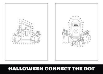 Halloween education numbers game, dot to dot for children. Traced by numbers, Connect dots for numbers.