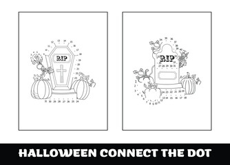 Halloween education numbers game, dot to dot for children. Traced by numbers, Connect dots for numbers.