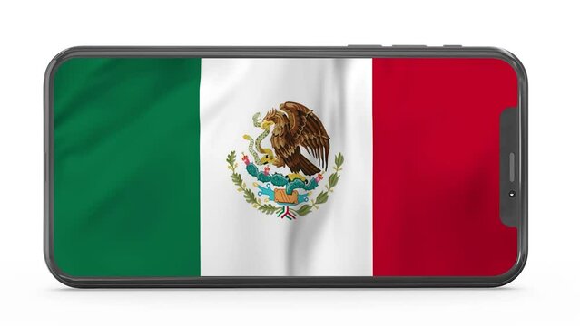 Waving flag of Mexico on a mobile phone screen. 3d animation in 4k resolution video.