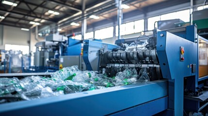 The process of recycling plastic into small plastic pellets. - obrazy, fototapety, plakaty
