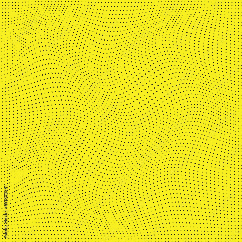 Poster abstract seamless black polka dot wave pattern with yellow background.