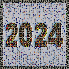 2024 new year,  a '2024' text with a mosaic art effect, using tiny tiles to form the numbers in a visually striking composition