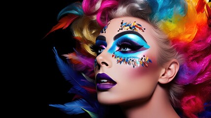 Hot Brazilian carnival woman in colorful makeup, generative ai