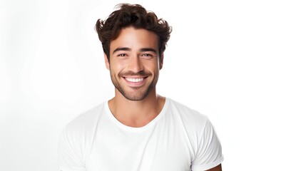 studio photo of a handsome man model smile with white isolated background ai generated - obrazy, fototapety, plakaty