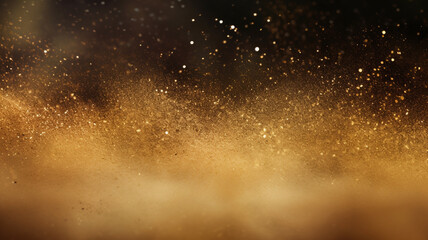 Powder dust particles in golden glitter style background. Generative Ai