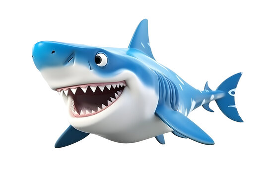 3d shark cartoon fish isolated on transparent background