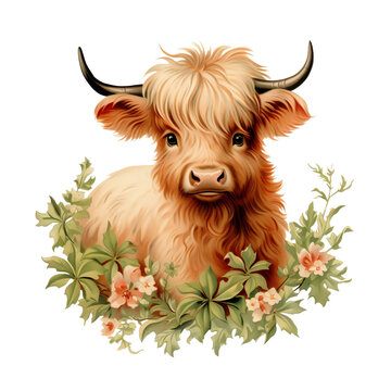 recommend clip art: Highland Cow Watercolor Clipart, Vintage Highland Cow Illustration