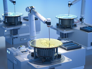 Semiconductor manufacturing with robotic arms and silicon wafers