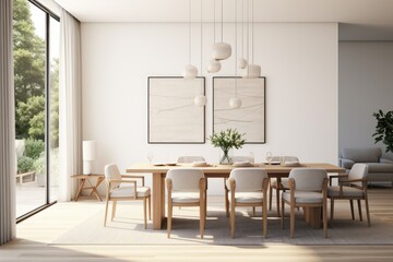 Professionally Styled Modern Interior Furniture in Peaceful White Neutral Dining Room