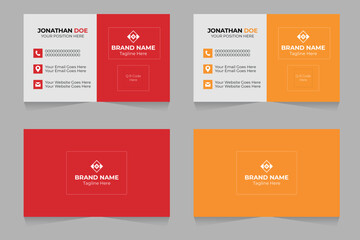 Double sided modern corporate business card design. Landscape orientation business card template design. 2 color variation.
